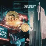 Futuristic digital world with TRUMP & MELANIA CRYPTO highlighted