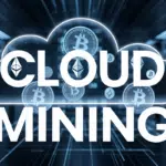 Cloud mining concept with Bitcoin and Ethereum symbols in a digital background