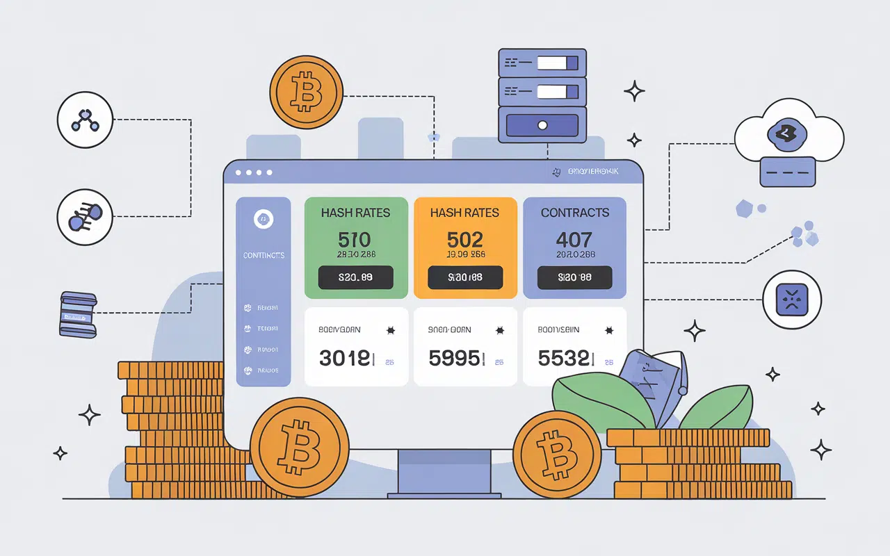 Visual representation of cloud mining contracts and cryptocurrency tokens