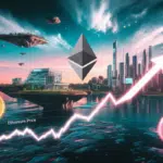 Futuristic landscape illustrating Ethereum reaching $10,000 with vibrant crypto visuals.