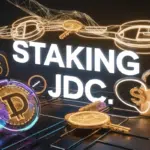 futuristic digital scene representing staking JDC and passive income