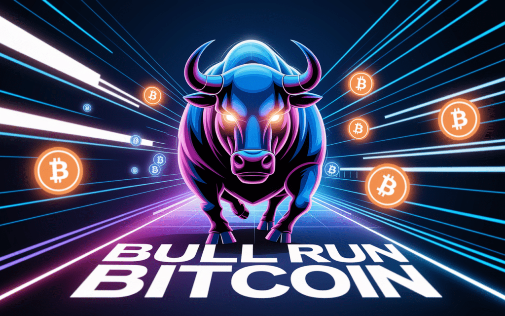 Bull run Bitcoin avec un taureau numérique
