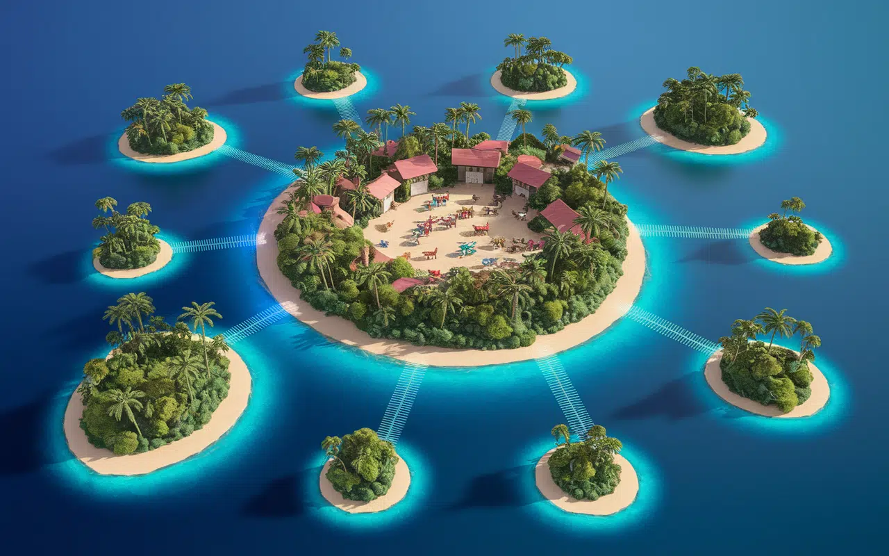 Archipel Adazoo avec zoo et animaux en fuite