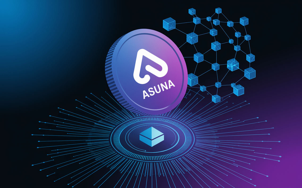 Jeton ASUNA sur fond de blockchain numérique