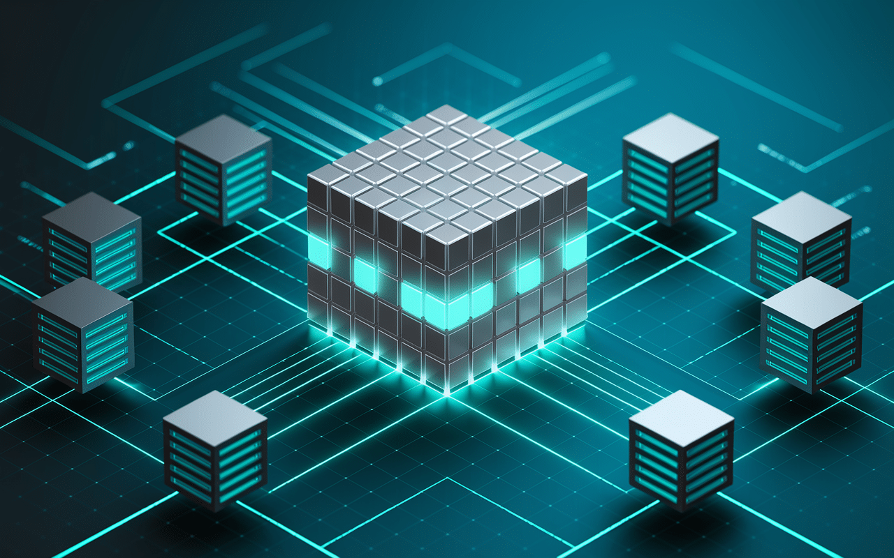 Architecture blockchain Flux avec cubes connectés