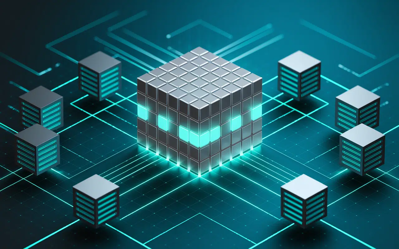 Architecture blockchain Flux avec cubes connectés