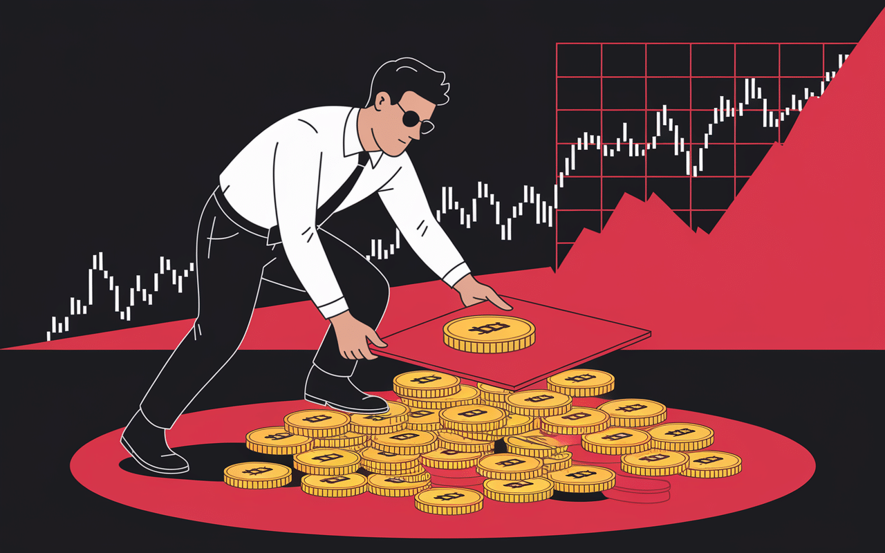 Rug pull - développeur masqué tirant tapis tokens crypto
